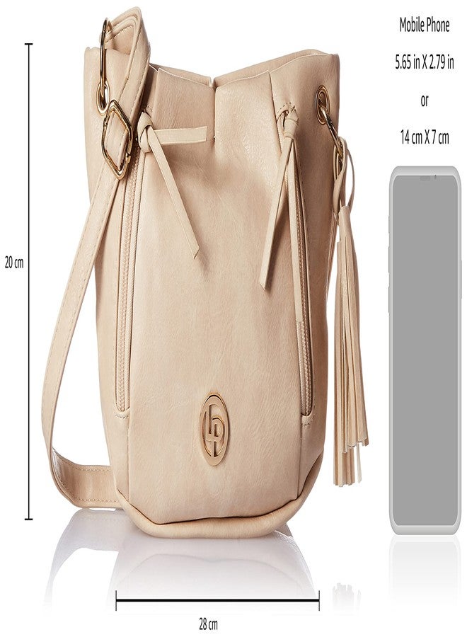 Lino Perros Women's Artificial Leather Sling bag Peach Coloured (BEIGE) - Image 3